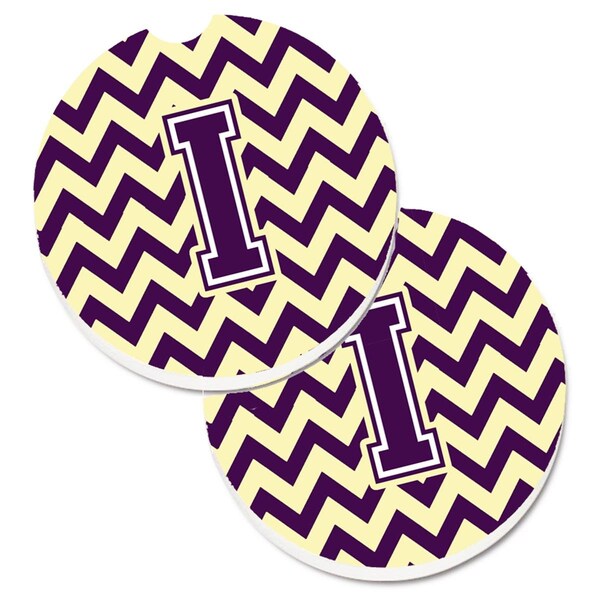 Carolines Treasures Letter I Chevron Purple and Gold Cup Holder Car Coaster, PK2 CJ1058-ICARC - main